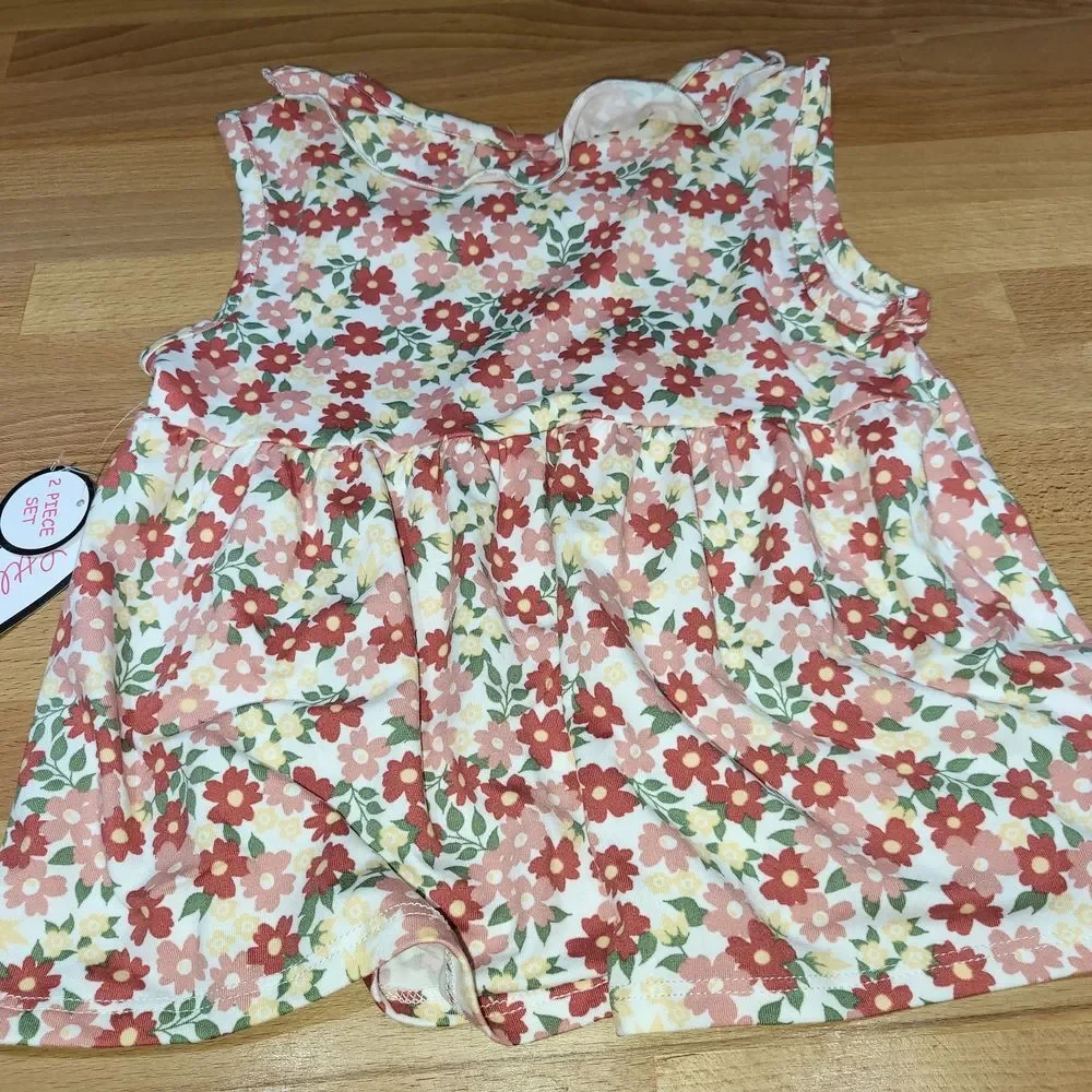 Nwt Girls Size 6 Little Lass Floral Top and Ruffle Trim Shorts Set Outfit - Picture 2 of 6